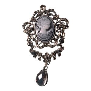 Elegant Gray Cameo Brooch